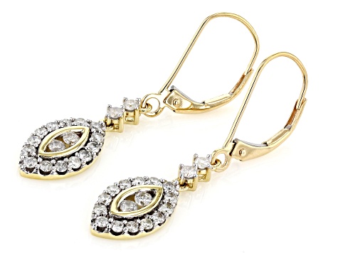 White Diamond 10k Yellow Gold Dangle Earrings 0.75ctw