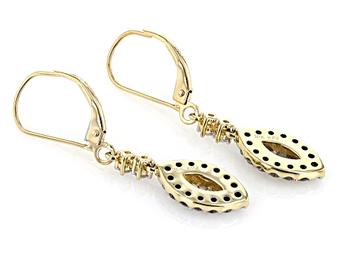 White Diamond 10k Yellow Gold Dangle Earrings 0.75ctw