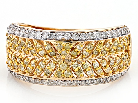 Natural Yellow And White Diamond 10k Yellow Gold Band Ring 0.80ctw