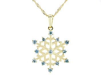 Picture of Ice Blue Diamond 10k Yellow Gold Snowflake Pendant With An 18" Singapore Chain 0.25ctw