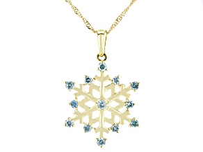 Ice Blue Diamond 10k Yellow Gold Snowflake Pendant With An 18" Singapore Chain 0.25ctw
