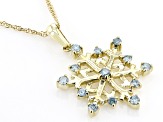 Ice Blue Diamond 10k Yellow Gold Snowflake Pendant With An 18" Singapore Chain 0.25ctw