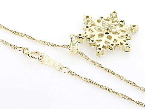 Ice Blue Diamond 10k Yellow Gold Snowflake Pendant With An 18" Singapore Chain 0.25ctw