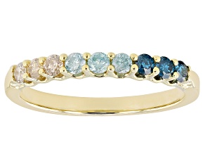 Shades Of Blue And White Diamond 10k Yellow Gold Band Ring 0.33ctw