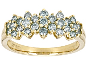 Ice Blue Diamond 10k Yellow Gold Cluster Band Ring 0.75ctw