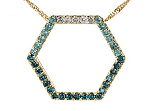 Shades Of Blue And White Diamond 10k Yellow Gold Slide Pendant With 18" Singapore Chain 0.50ctw