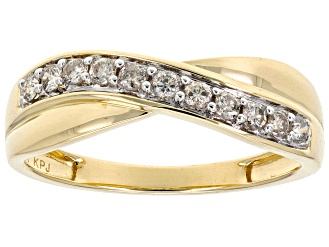 White Diamond 10k Yellow Gold Crossover Band Ring 0.20ctw