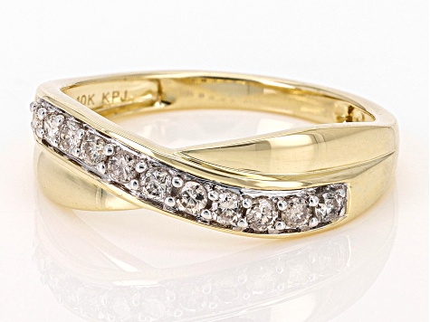 White Diamond 10k Yellow Gold Crossover Band Ring 0.20ctw