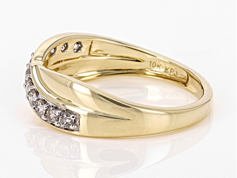 White Diamond 10k Yellow Gold Crossover Band Ring 0.20ctw