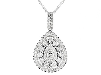 Picture of White Diamond 10k White Gold Cluster Teardrop Pendant With 18" Rope Chain 0.504ctw