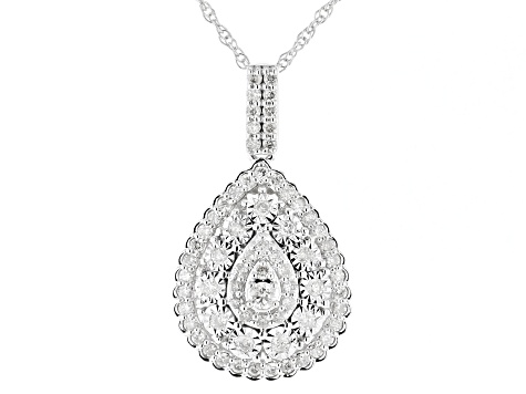 White Diamond 10k White Gold Cluster Teardrop Pendant With 18" Rope Chain 0.504ctw