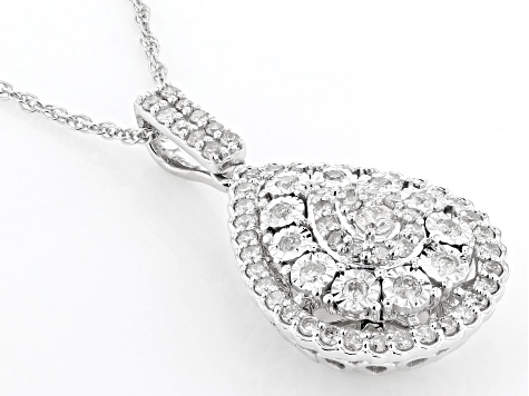 White Diamond 10k White Gold Cluster Teardrop Pendant With 18" Rope Chain 0.504ctw