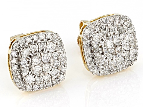 White Diamond 10k Yellow Gold Cluster Earrings 0.65ctw