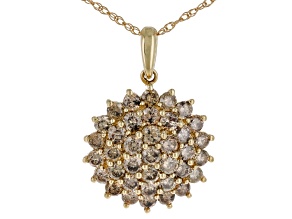 Champagne Diamond 10k Yellow Gold Cluster Pendant With 18" Rope Chain 1.00ctw