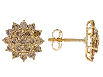 Picture of Champagne Diamond 10k Yellow Gold Cluster Earrings 1.00ctw