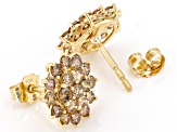 Champagne Diamond 10k Yellow Gold Cluster Earrings 1.00ctw