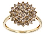 Champagne Diamond 10k Yellow Gold Cluster Ring 1.00ctw