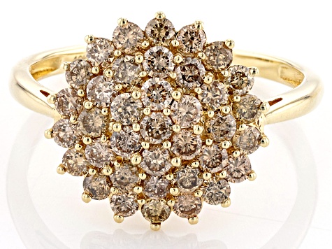 Champagne Diamond 10k Yellow Gold Cluster Ring 1.00ctw