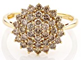 Champagne Diamond 10k Yellow Gold Cluster Ring 1.00ctw