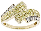 Natural Yellow And White Diamond 10k Yellow Gold Bypass Ring 1.15ctw