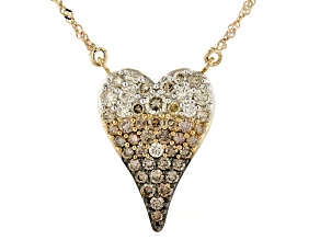 Shades Of Champagne And White Diamond 10k Yellow Gold Heart Necklace With 18" Chain 0.75ctw