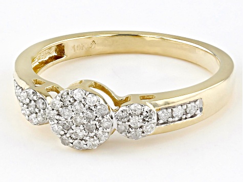 White Diamond 10k Yellow Gold Cluster Ring 0.25ctw