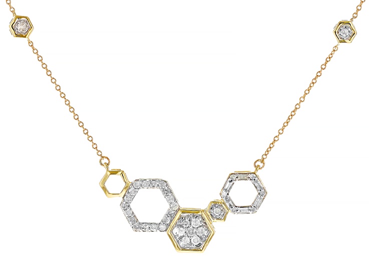 White Diamond 10k Yellow Gold Honeycomb Necklace 0.50ctw