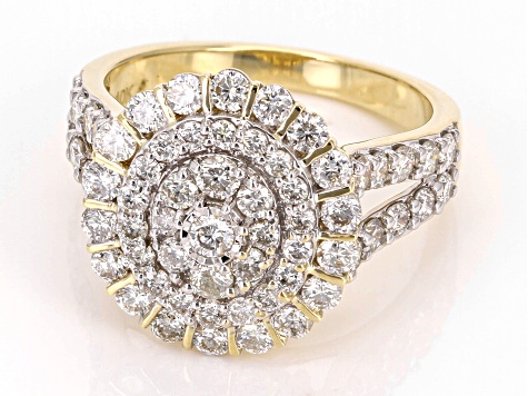 White Diamond 10k Yellow Gold Cluster Ring 2.00ctw