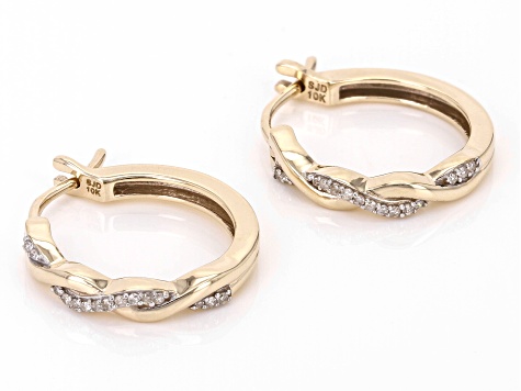 White Diamond 10k Yellow Gold Hoop Earrings 0.10ctw