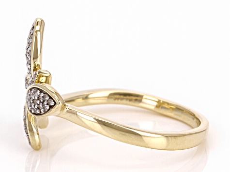 White Diamond 10k Yellow Gold Butterfly Ring 0.15ctw