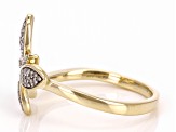 White Diamond 10k Yellow Gold Butterfly Ring 0.15ctw