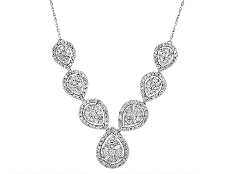 White Diamond 10k White Gold Halo Necklace 2.00ctw