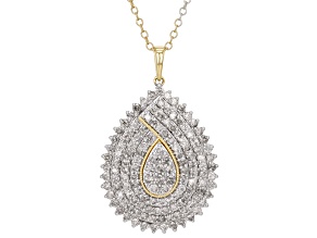 White Diamond 10k Yellow Gold Dangle Cluster Pendant With 19" Cable Chain 2.00ctw