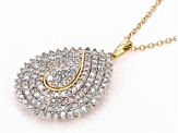 White Diamond 10k Yellow Gold Dangle Cluster Pendant With 19" Cable Chain 2.00ctw