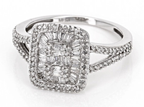 White Diamond 10k White Gold Cluster Ring 0.70ctw