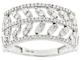 White Diamond 10k White Gold Wide Band Floral Ring 0.65ctw