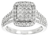 White Diamond 10k White Gold Cluster Ring 1.00ctw