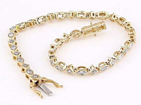 White Diamond 10k Yellow Gold Tennis Bracelet 0.75ctw