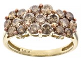 Champagne Diamond 10k Yellow Gold Cluster Ring 2.10ctw