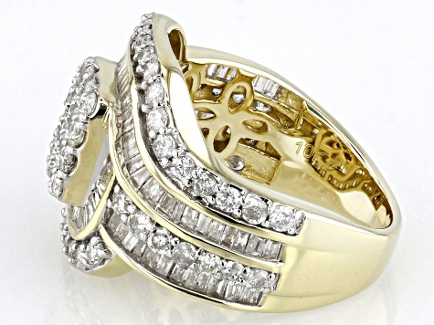 White Diamond 10k Yellow Gold Cluster Ring 2.00ctw