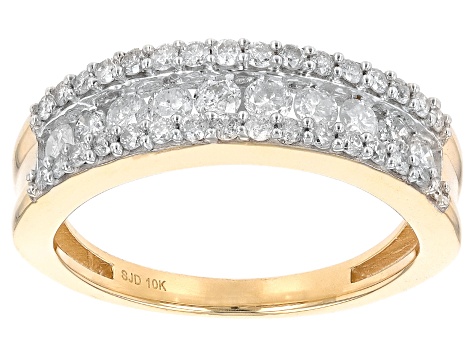 White Diamond 10k Yellow Gold Band Ring 0.75ctw