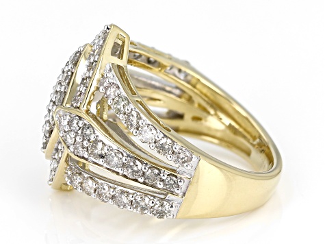 White Diamond 10k Yellow Gold Cluster Ring 1.75ctw