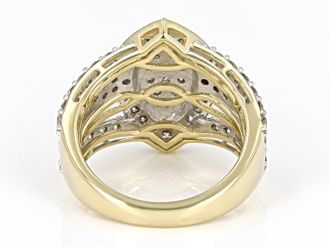 White Diamond 10k Yellow Gold Cluster Ring 1.75ctw