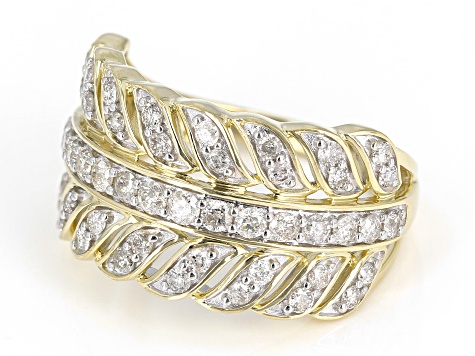 White Diamond 10k Yellow Gold Wide Band Ring 1.00ctw