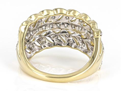 White Diamond 10k Yellow Gold Wide Band Ring 1.00ctw