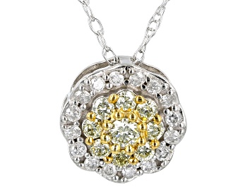 Picture of Natural Yellow And White Diamond 10k White Gold Halo Slide Pendant With 18" Rope Chain 0.40ctw
