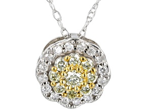 Natural Yellow And White Diamond 10k White Gold Halo Slide Pendant With 18" Rope Chain 0.40ctw
