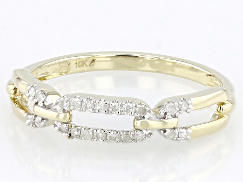 White Diamond 10k Yellow Gold Band Ring 0.10ctw