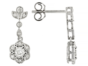 Picture of White Diamond 10k White Gold Floral Earrings 0.25ctw