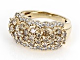 Champagne And White Diamond 10k Yellow Gold Wide Band Cluster Ring 1.75ctw